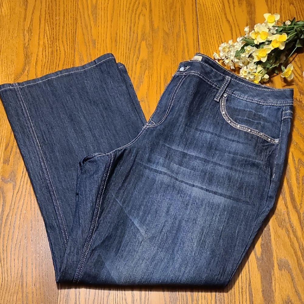 Earl Jeans Dark Blue Embellished Straight Leg Women's Jeans - 22W
